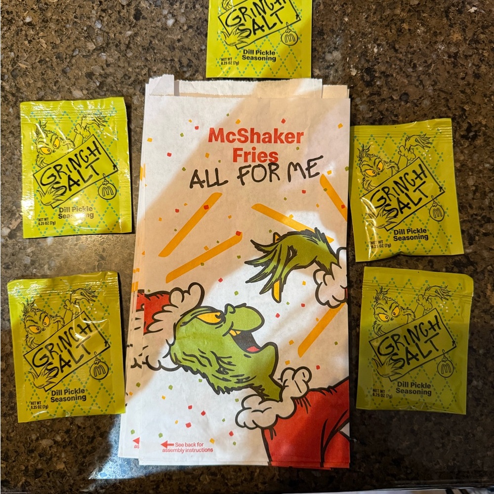 McDonald's Grinch McShaker Fries Bag with Dill Pickle Seasoning